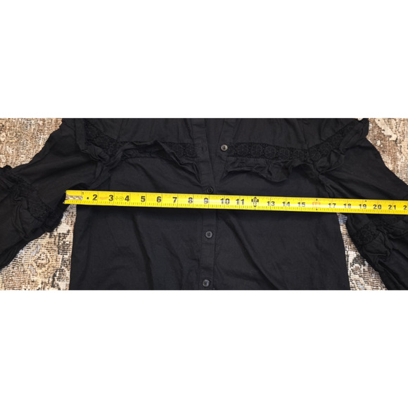 & Other Stories Black Gothic Embroidered Ruffle Collar Puff Sleeve Romantic Top - Picture 4 of 11